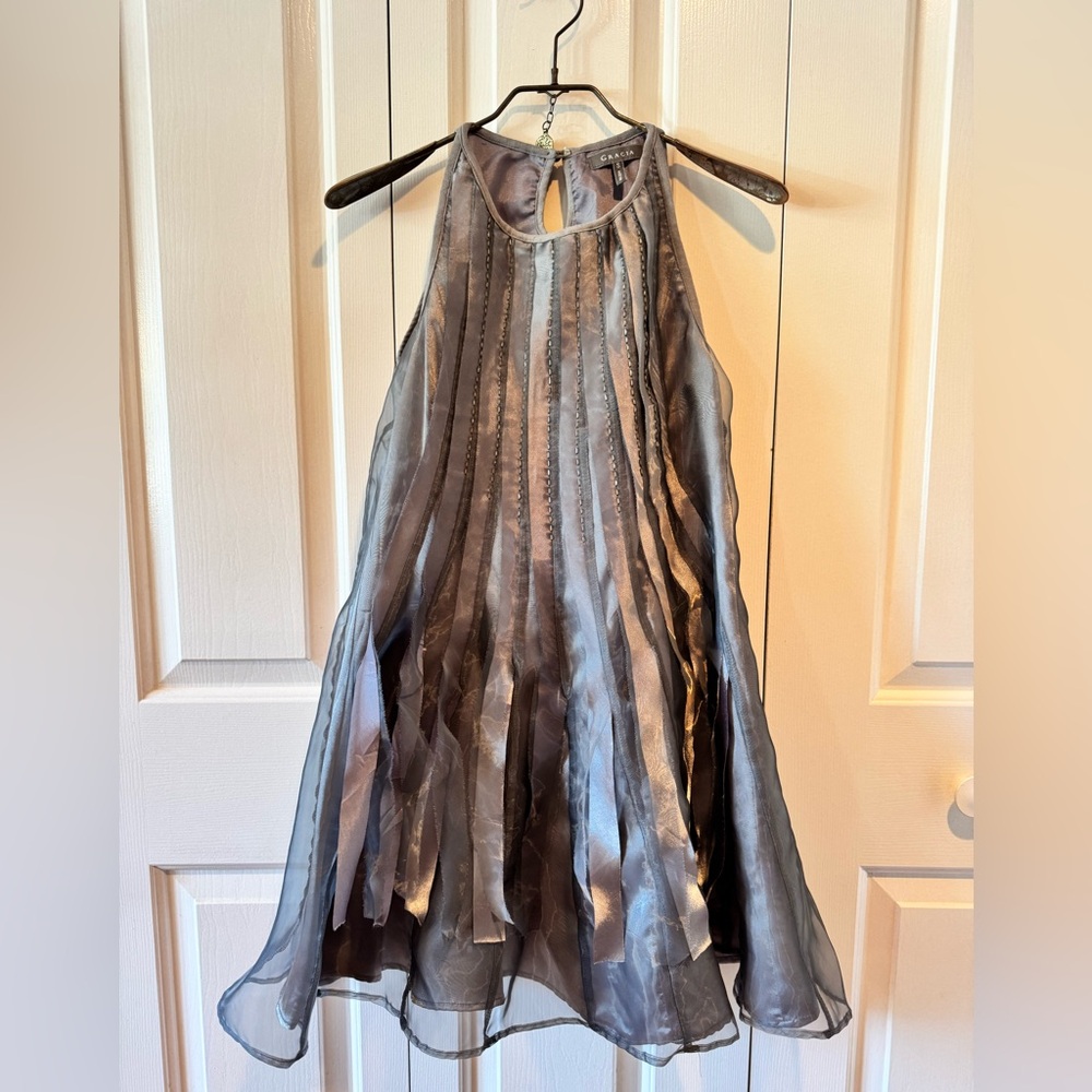 GRACIA Embellished Chiffon Tier Dress - Silver/Grey Satin/Chiffon Cocktail Dress